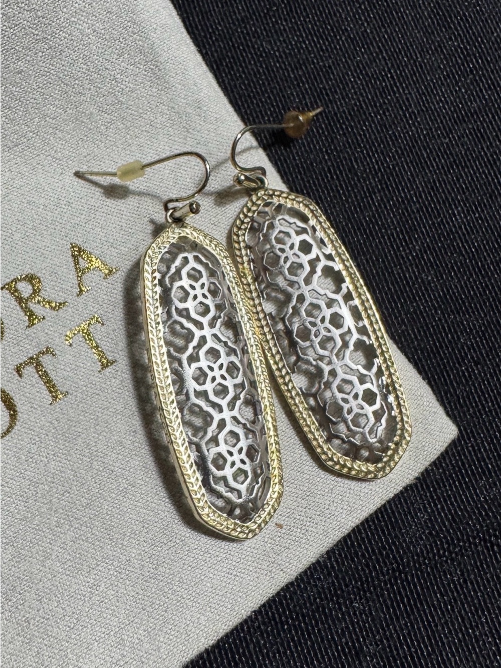 Kendra Scott Two-Tone Filigree Oval Drop Earrings